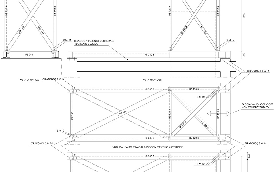 sopraelevazione di un vano ascensore a servizio di un fabbricato ad uso ospedaliero | Padova | progettazione  strutturale | 2009